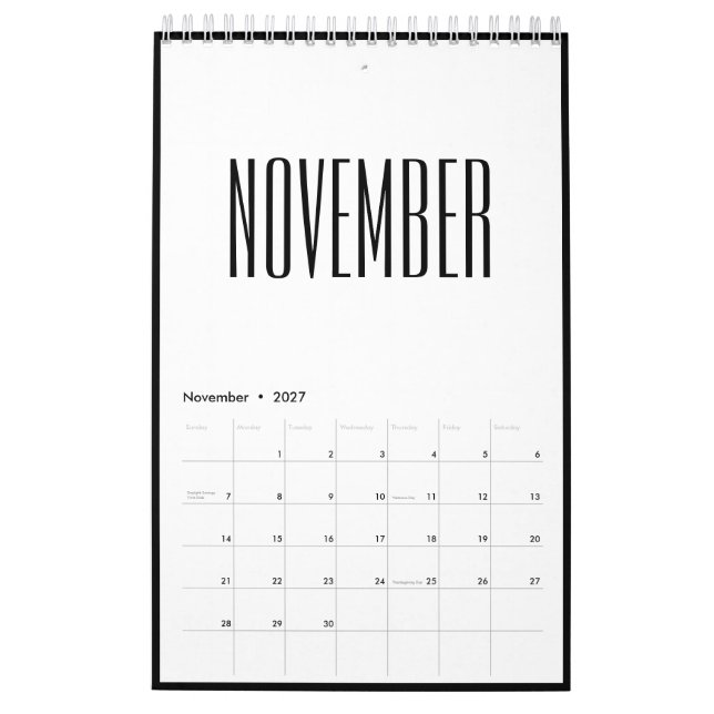 Simple Minimalist Black And White Frame 2027 Calendar (Nov 2027)