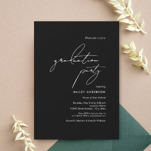 Simple Minimalist Black and White Graduation Party Invitation