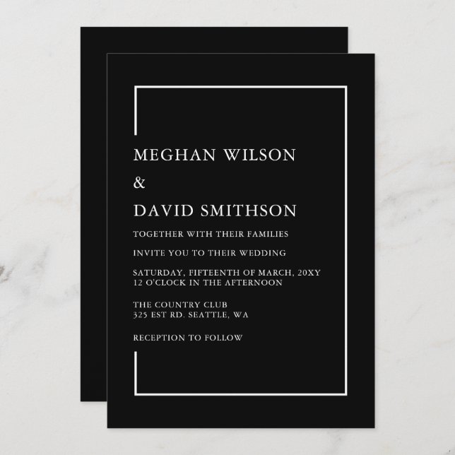 Simple Minimalist Black and White Modern Wedding Invitation (Front/Back)