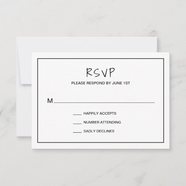 Simple Minimalist Black and White Modern Wedding RSVP Card (Front)