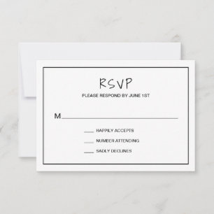 Simple Minimalist Black and White Modern Wedding RSVP Card