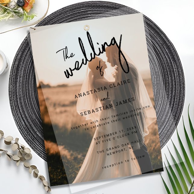 Simple Minimalist Black and White Photo Wedding Vellum Invitations (Simple Minimalist Black and White Photo Wedding Vellum Invitations)