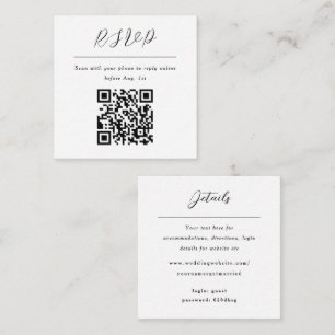 Simple minimalist black and white rsvp qr code enclosure card