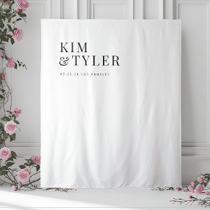 Simple minimalist black and white wedding backdrop tapestry