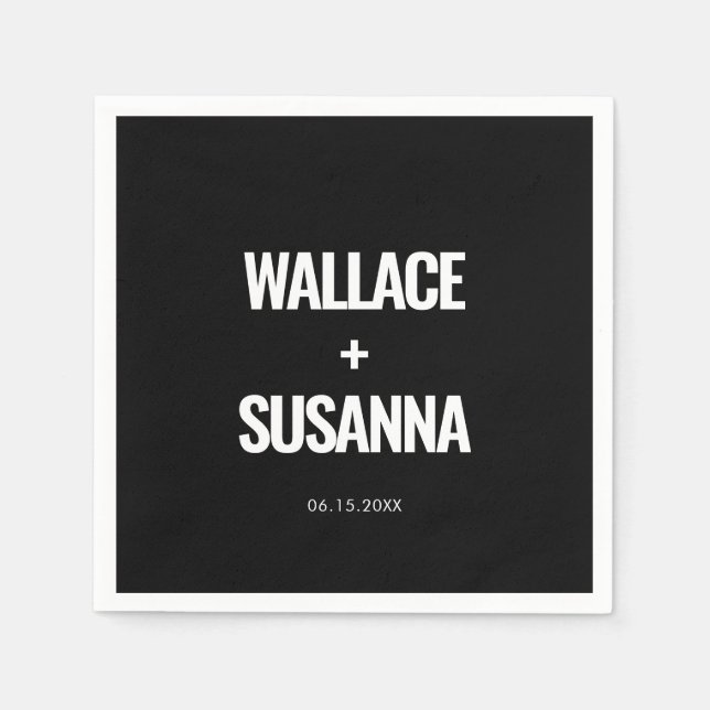 Simple minimalist black and white wedding napkin (Front)