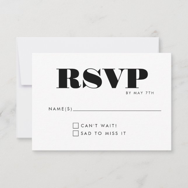 Simple Minimalist Black and White Wedding Occasion RSVP Card (Front)