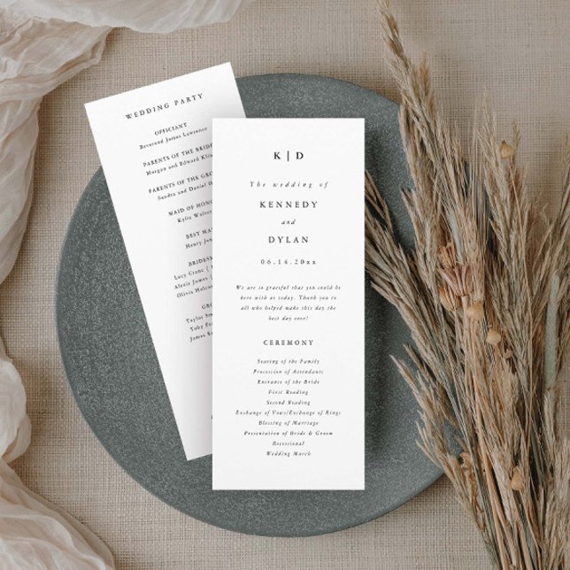 Simple Minimalist Black and White Wedding Programme (Simple minimalist black and white wedding programs.)