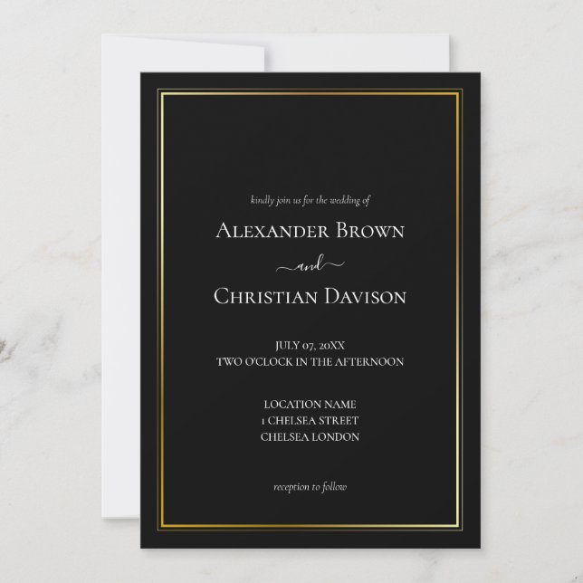 Simple Minimalist Black Background Wedding Invitation (Front)