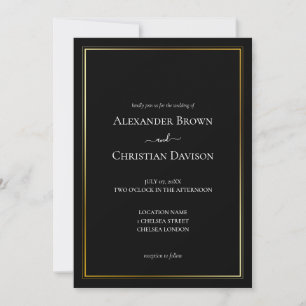 Simple Minimalist Black Background Wedding Invitation