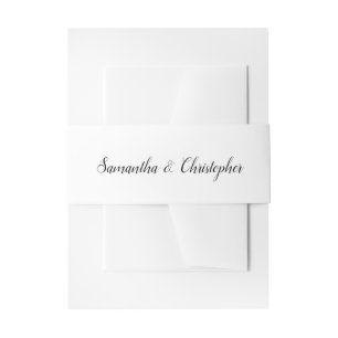 Simple Minimalist Black Calligraphy Names White Invitation Belly Band
