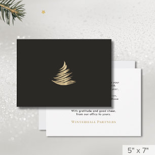 Simple Minimalist Black Gold Christmas Tree Holiday Card