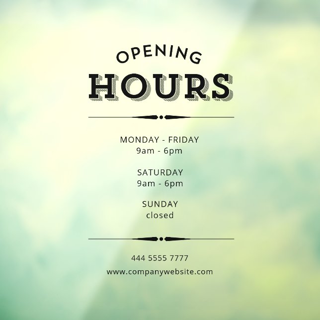 Simple Minimalist Black Opening Hours  Window Cling (Sheet 3)