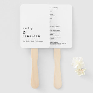 Simple Minimalist Black Typography Wedding Program Hand Fan