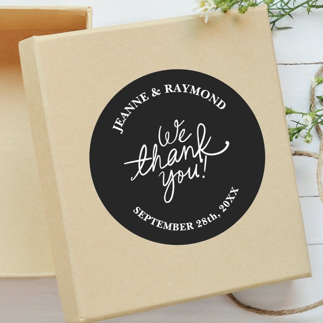 Simple Minimalist Black We Thank You Wedding Favou Classic Round Sticker (Creator Uploaded)