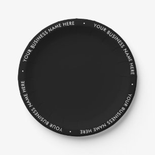 Simple Minimalist Black White Border Business Text Paper Plate