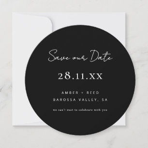 Simple Minimalist Black & White Circle Round  Save The Date