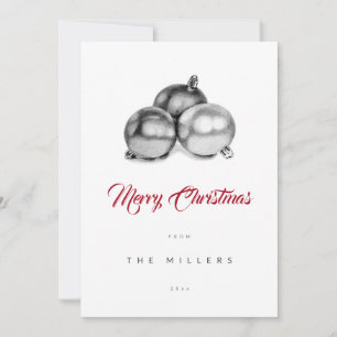 Simple Minimalist Black White Drawing Christmas Holiday Card