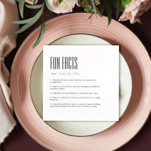 Simple Minimalist Black & White Fun Facts Wedding Napkin