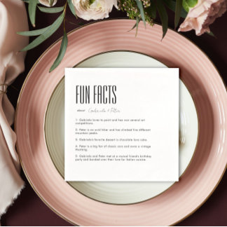 Simple Minimalist Black & White Fun Facts Wedding Napkin