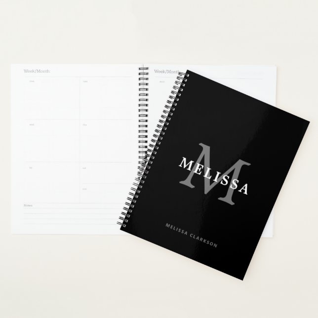 Simple Minimalist Black & White Grey Monogram Planner (Display)