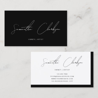 Simple Minimalist Black & White Handwritten Script Business Card