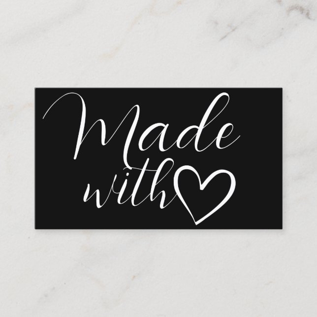 Simple Minimalist Black White Made With Love Heart Business Card (Front)
