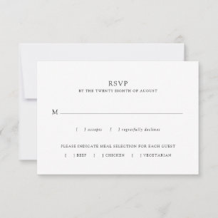 Simple Minimalist Black White Meal Choice Wedding RSVP Card