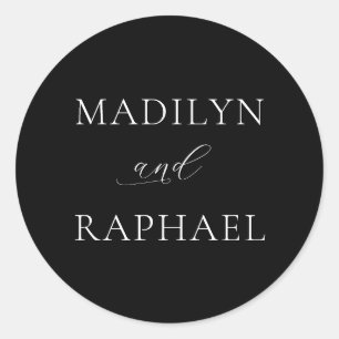 Simple Minimalist Black White Personalised Wedding Classic Round Sticker