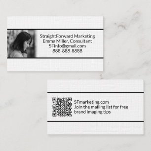 Simple Minimalist Black & White Photo Logo QR Code Business Card