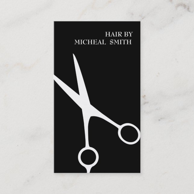 Simple Minimalist Black White Scissor Hair Stylist Business Card (Front)