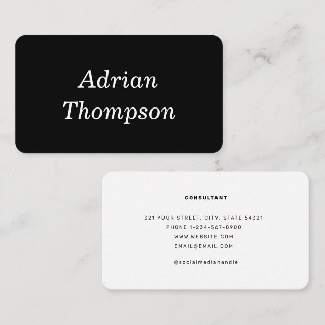 Simple Minimalist Black & White Social Media Business Card (Front/Back)