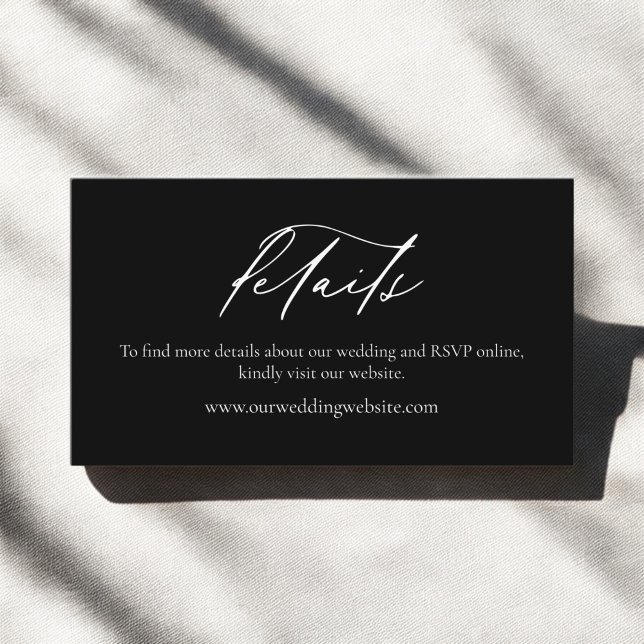 Simple Minimalist Black White Wedding Details Business Card (Creator Uploaded)
