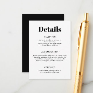 Simple Minimalist Black & White Wedding Enclosure Card