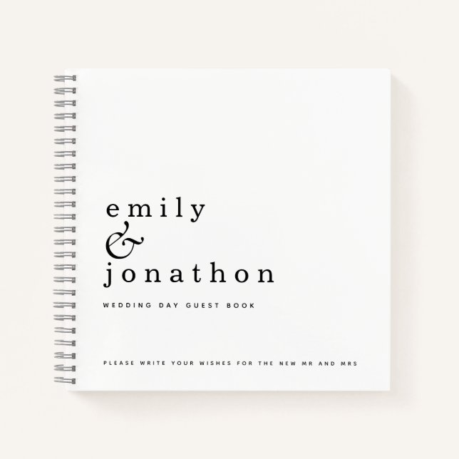 Simple Minimalist Black White Wedding Guest Book (Front)