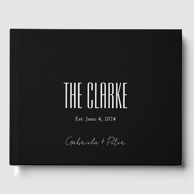 Simple Minimalist Black & White Wedding Guest Book (Front)
