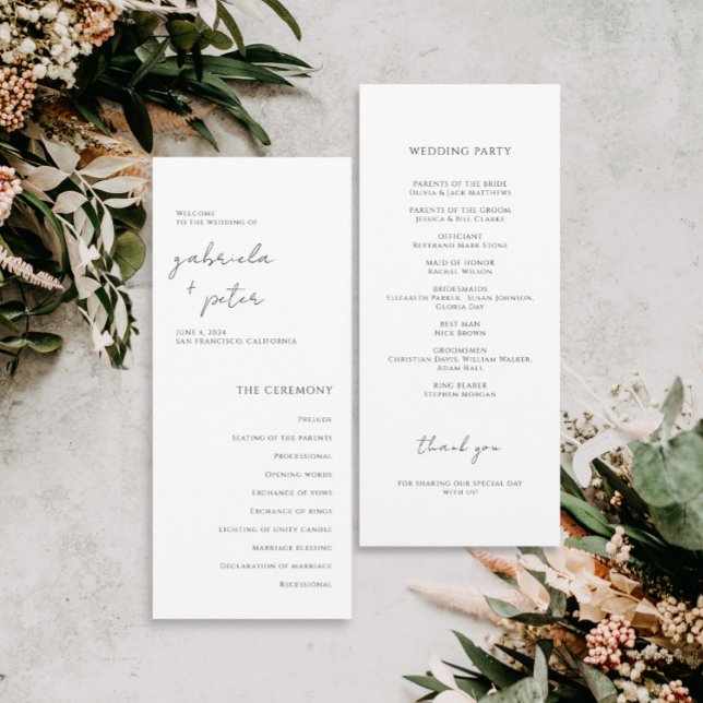 Simple Minimalist Black & White Wedding Program (Creator Uploaded)