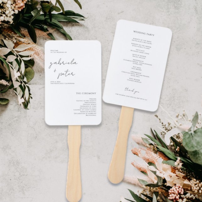 Simple Minimalist Black & White Wedding Program Hand Fan (Creator Uploaded)