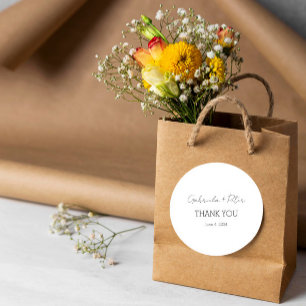 Simple Minimalist Black & White Wedding Thank You Classic Round Sticker