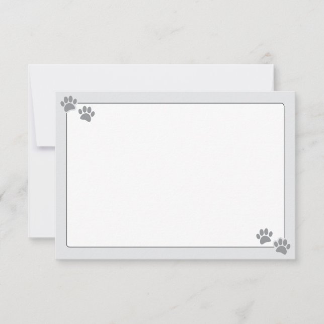 Simple Minimalist Blank Bordered Dog Paw Prints Card (Front)