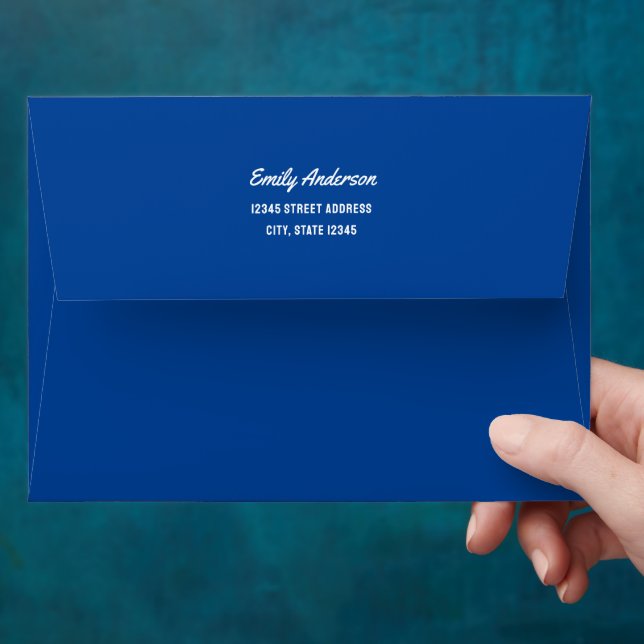 Simple Minimalist Blue and White Script Graduation Envelope (Hand)
