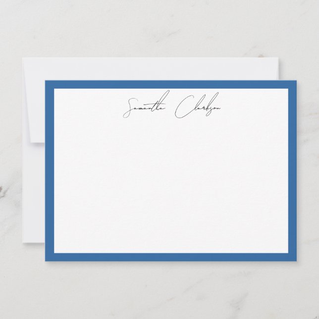 Simple Minimalist Blue Border Handwritten Script Card (Front)