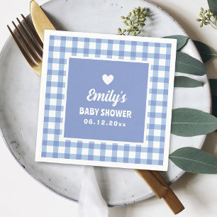 Simple Minimalist Blue Gingham Boy Baby Shower Napkin