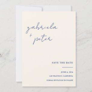Simple Minimalist Blue Photo Wedding Save The Date Invitation