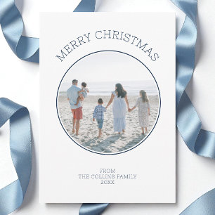 Simple Minimalist Blue Typography Merry Christmas Holiday Card