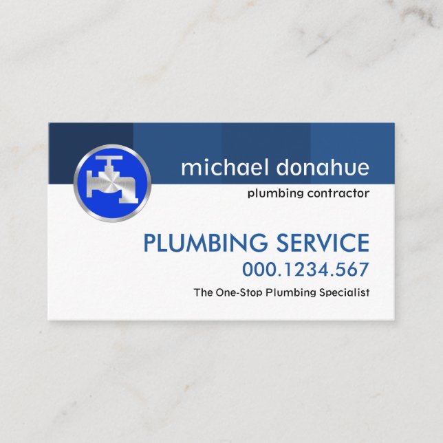 Simple Minimalist Blue Water Lines Plumbing Business Card (Front)