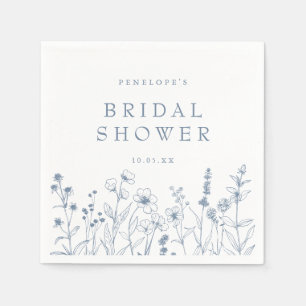 Simple Minimalist Blue Wildflower Bridal Shower Napkin