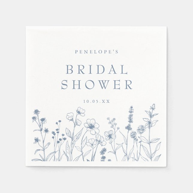 Simple Minimalist Blue Wildflower Bridal Shower Napkin (Front)
