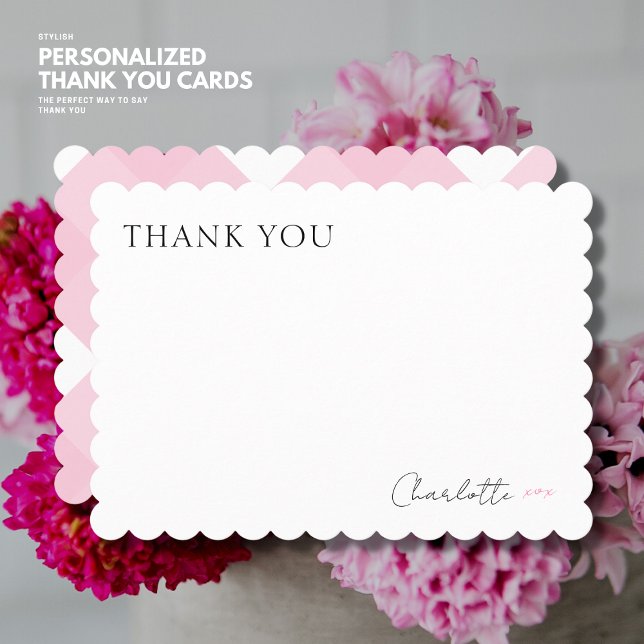 Simple Minimalist Blush Gingham Flat Thank You Card (Creator Uploaded)