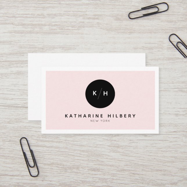 Simple Minimalist Blush Pink & Black Business Card (Front/Back In Situ)