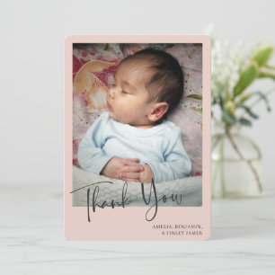 Simple Minimalist Blush Pink Newborn Photo Thank You Card